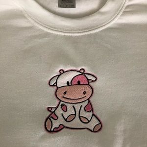 Strawberry cow embroidered crewneck sweatshirt